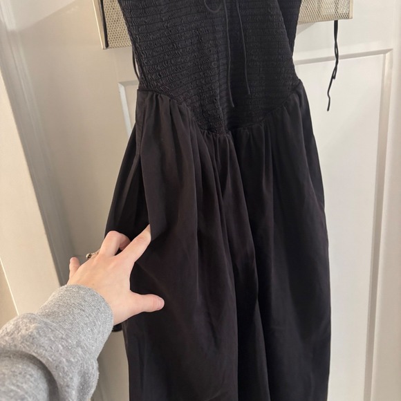 For Love and Lemons Bethany Black Smocked Midi Dress Lace Trim Tie Front  Size L - gtkart9.com
